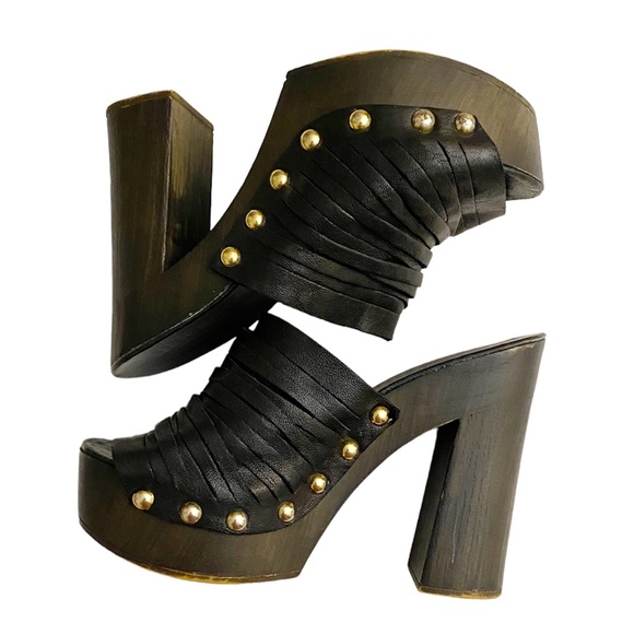 iDore black leather platform clogs size 7 - Picture 2 of 8